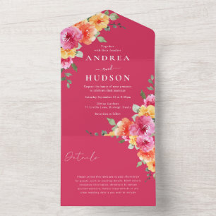 Invitation Tout En Un Magnifique mariage floral rose vibrant