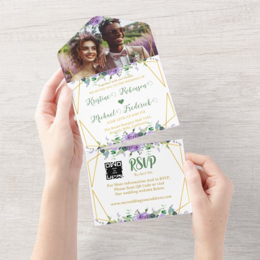 Invitation Tout En Un Magnifique Vignoble Lilac tout en un mariage Invit (Déchirure)