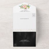 Invitation Tout En Un Magnolia blanc rose pâle Floral Mariage noir (Dehors)