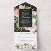 Invitation Tout En Un Magnolia blanc rose pâle Floral Mariage noir (À l'intérieur)