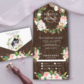 Invitation Tout En Un Magnolia Blush Rose Floral Mariage en bois