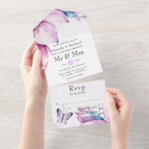 Invitation Tout En Un Magnolia rose lunaire Mariage floral