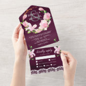 Invitation Tout En Un Magnolia rose Plum Plum Plum violet Mariage (Déchirure)