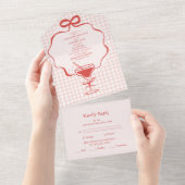 Invitation Tout En Un Main Whimsical tiré Bow rouge Mariage vague (Déchirure)