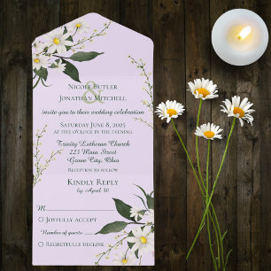 Invitation Tout En Un Maisées simples sur Lavande pâle