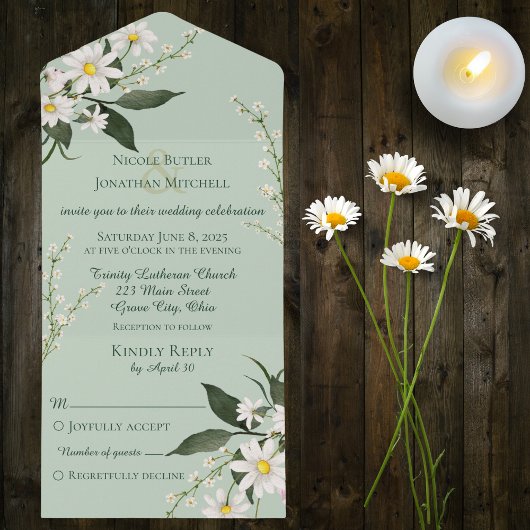 Invitation Tout En Un Maisées simples sur Sage Green