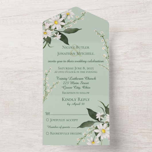 Invitation Tout En Un Maisées simples sur Sage Green (À l'intérieur)