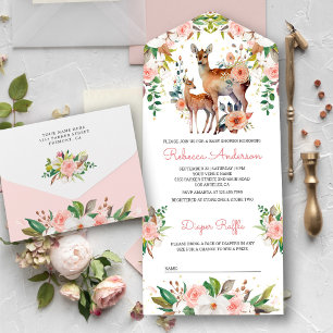 Invitation Tout En Un Maman et bébé Cerf Floral Baby Shower