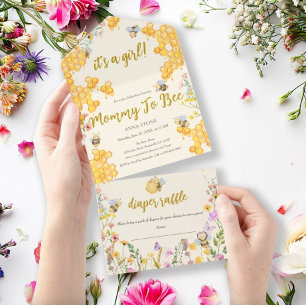 Invitation Tout En Un Maman to Bee Floral Honey Bee Girl Baby shower
