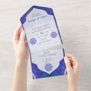 Invitation Tout En Un Mandalas en bleu hollandais mixte