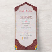 Invitation Tout En Un Mandalas sur un arrière - plan Maroon (À l'intérieur)