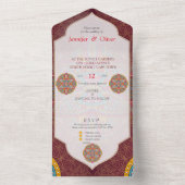 Invitation Tout En Un Mandalas sur un arrière - plan Maroon (À l'intérieur)