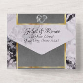 Invitation Tout En Un Marble & Grey, Gold Frame, Silver Heart (Verso)