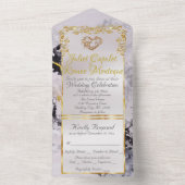 Invitation Tout En Un Marble & White, Gold Frame, Gold Heart (À l'intérieur)