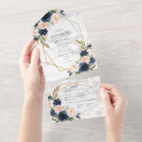 Marbre bleu bleu marine Mariage géométrique floral