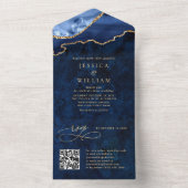 Invitation Tout En Un Marbre bleu marine moderne Mariage d'âge (À l'intérieur)