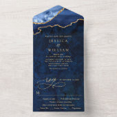 Invitation Tout En Un Marbre bleu marine moderne Mariage d'âge (À l'intérieur)