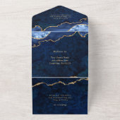 Invitation Tout En Un Marbre bleu marine moderne Mariage d'âge (Dehors)