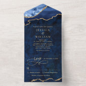 Invitation Tout En Un Marbre bleu marine moderne Mariage d'âge (À l'intérieur)