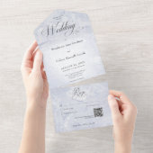 Invitation Tout En Un Marbre bleu moderne Code QR minimal (Déchirure)