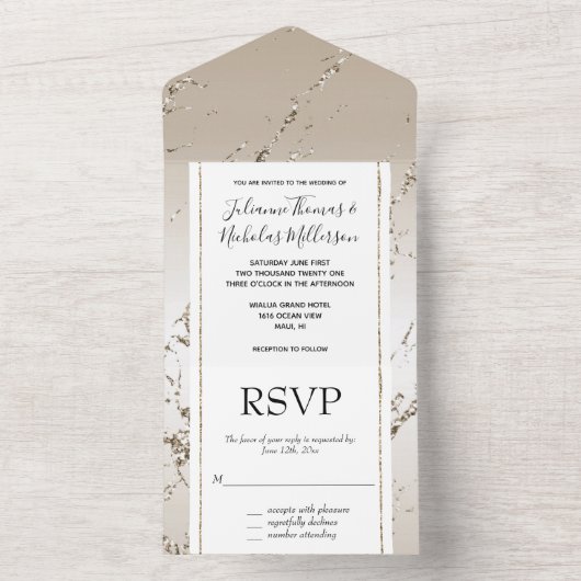Invitation Tout En Un Marbre brillant or chic (À l'intérieur)