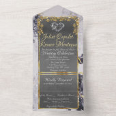 Invitation Tout En Un Marbre élégant, Gris avec cadre Feuille or (À l'intérieur)