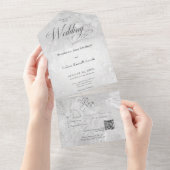 Invitation Tout En Un Marbre gris moderne Code QR minimal (Déchirure)