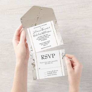 Invitation Tout En Un Marbre Ombre Glitz or et blanc