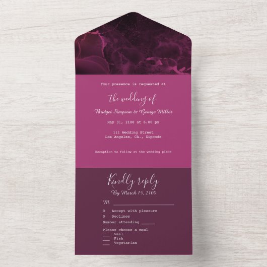 Invitation Tout En Un marbre romantique rose élégant (À l'intérieur)