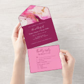 Invitation Tout En Un marbre romantique rose élégant (Déchirure)