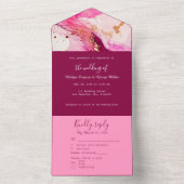 Invitation Tout En Un marbre romantique rose élégant (À l'intérieur)