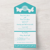 Invitation Tout En Un Marguerites et papillons en Turquoise (À l'intérieur)