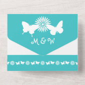 Invitation Tout En Un Marguerites et papillons en Turquoise (Verso)