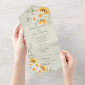 Invitation Tout En Un Marguerites et tournesols en vert (Déchirure)