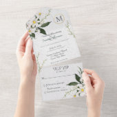 Invitation Tout En Un Marguerites sur un Monogramme de peinture blanche  (Déchirure)