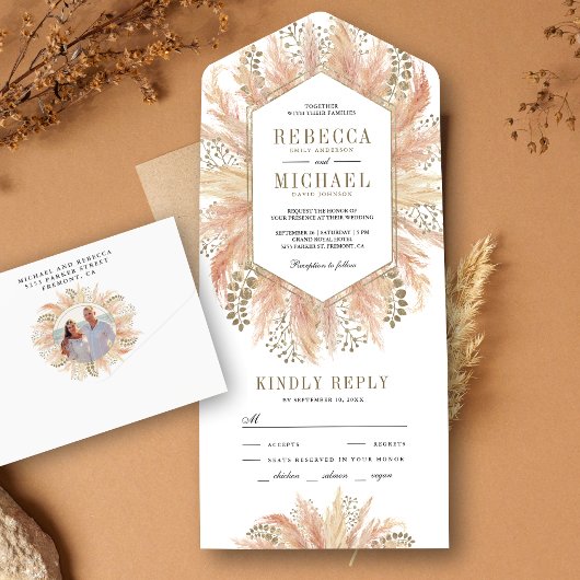 Invitation Tout En Un Mariage à charpente en laiton Rustique Boho séché