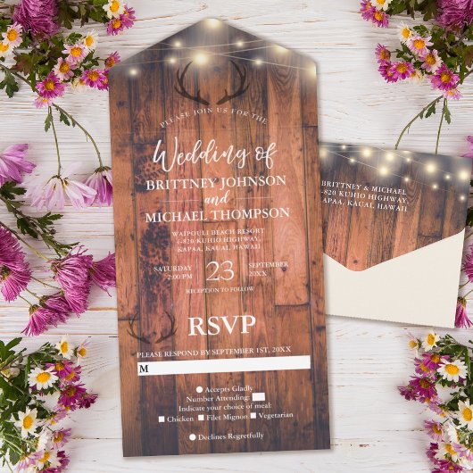 Invitation Tout En Un Mariage à cordes d'aimante en bois rustique