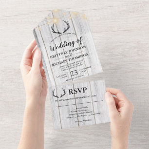 Invitation Tout En Un Mariage à cordes en bois blanc rustique