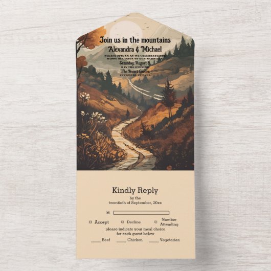 Invitation Tout En Un Mariage À feuillage persistant Rustic Mountain For (À l'intérieur)