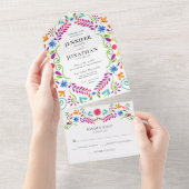 Invitation Tout En Un Mariage à fleurs colorées Fiesta (Déchirure)