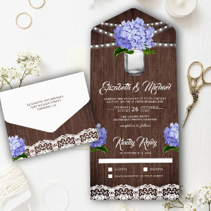 Invitation Tout En Un Mariage à jarres Mason avec Hortensia Violet et Bo