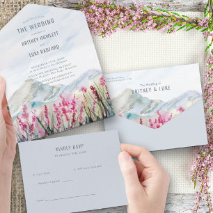 Invitation Tout En Un Mariage à la Montagne Fleur Sauvage Rose Prairie A