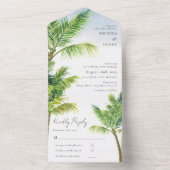 Invitation Tout En Un Mariage à la plage avec palmiers à l'aquarelle tou (À l'intérieur)