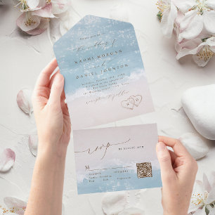 Invitation Tout En Un Mariage à la plage coeurs dans le sable écriture m