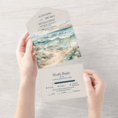 Invitation Tout En Un Mariage à la plage d'océan d'été à l'aquarelle (Déchirure)