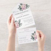 Invitation Tout En Un Mariage à l'aquarelle poussiéreuse Roses Fleurs ro (Déchirure)