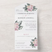 Invitation Tout En Un Mariage à l'aquarelle poussiéreuse Roses Fleurs ro (À l'intérieur)