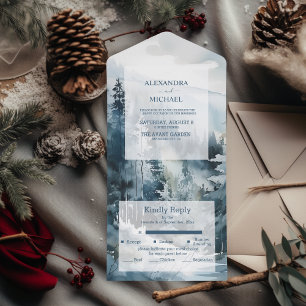 Invitation Tout En Un Mariage à l'aquarelle rustique avec un pin