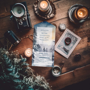 Invitation Tout En Un Mariage à l'aquarelle rustique avec un pin