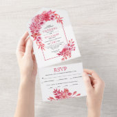 Invitation Tout En Un Mariage à l'arche avec des fleurs et des feuilles (Déchirure)